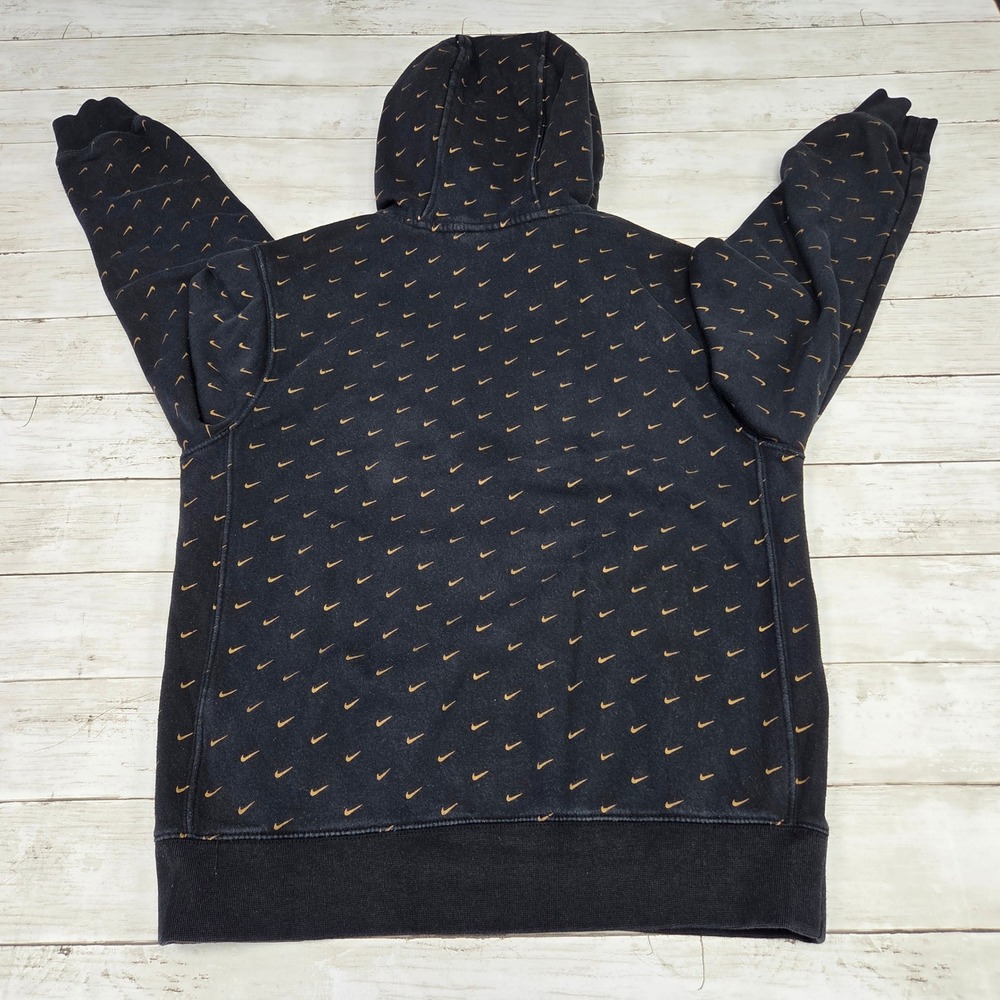 Nike Club Fleece All Over Mini Swoosh Hoodie CJ5405-010 Mens Small Black Gold - Picture 8 of 9